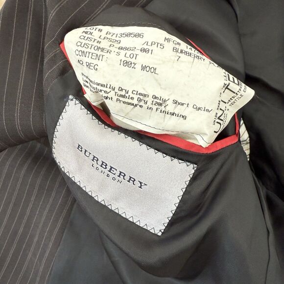 VTG Burberry London Pinstripe Blazer 42R Brown 100% Wool Sport Coat Y2K Holiday - Picture 4 of 6